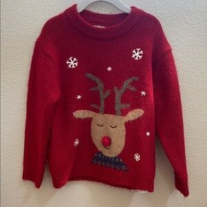 Zara Red Reindeer Crew Neck Holiday Sweater